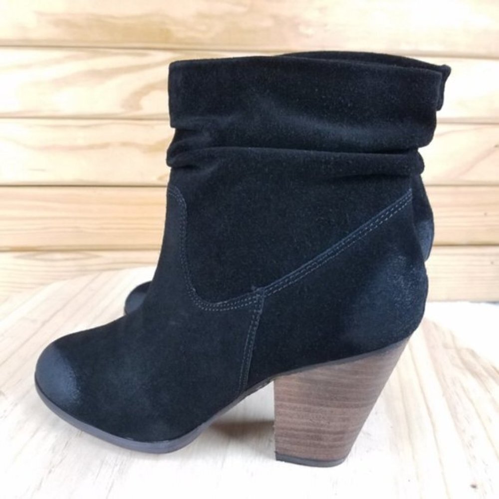 Distressed Western Biker 7 US Black Suede/Leather Slouch Heeled Bootie Boot NEW - Picture 4 of 15